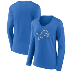 Detroit Lions Women's Primary Team Logo Long Sleeve V-Neck T-Shirt Blue - NFL
