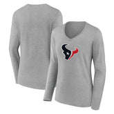 Houston Texans Women's Primary Team Logo Long Sleeve V-Neck T-Shirt Heather Gray - NFL