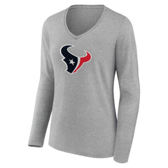 Houston Texans Women's Primary Team Logo Long Sleeve V-Neck T-Shirt Heather Gray - NFL