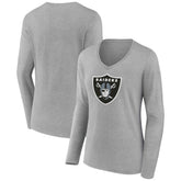 Las Vegas Raiders Women's Primary Team Logo Long Sleeve V-Neck T-Shirt Heather Gray - NFL