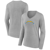 Los Angeles Chargers Women's Primary Team Logo Long Sleeve V-Neck T-Shirt Heather Gray - NFL