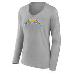 Los Angeles Chargers Women's Primary Team Logo Long Sleeve V-Neck T-Shirt Heather Gray - NFL