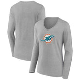 Miami Dolphins Women's Primary Team Logo Long Sleeve V-Neck T-Shirt Heather Gray - NFL