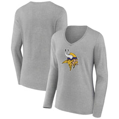 Minnesota Vikings Women's Primary Team Logo Long Sleeve V-Neck T-Shirt Heather Gray - NFL