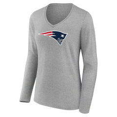 New England Patriots Women's Primary Team Logo Long Sleeve V-Neck T-Shirt Heather Gray - NFL