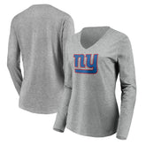 New York Giants Women's Primary Team Logo Long Sleeve V-Neck T-Shirt Heather Gray - NFL