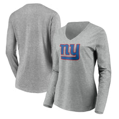 New York Giants Women's Primary Team Logo Long Sleeve V-Neck T-Shirt Heather Gray - NFL