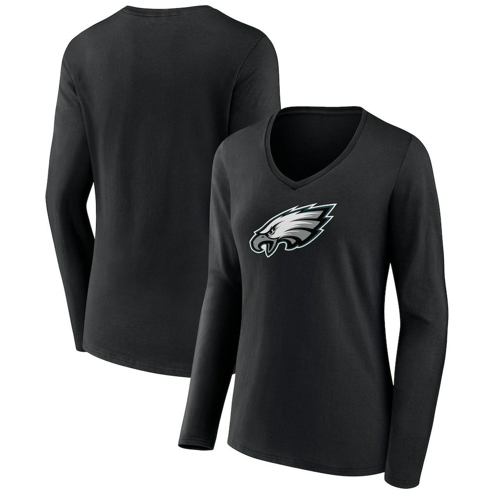 Philadelphia Eagles Women's Primary Team Logo Long Sleeve V-Neck T-Shirt Black - NFL