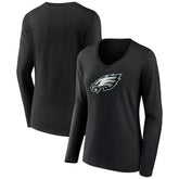 Philadelphia Eagles Women's Primary Team Logo Long Sleeve V-Neck T-Shirt Black - NFL
