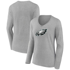 Philadelphia Eagles Women's Primary Team Logo Long Sleeve V-Neck T-Shirt Heather Gray - NFL