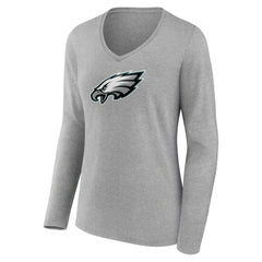 Philadelphia Eagles Women's Primary Team Logo Long Sleeve V-Neck T-Shirt Heather Gray - NFL