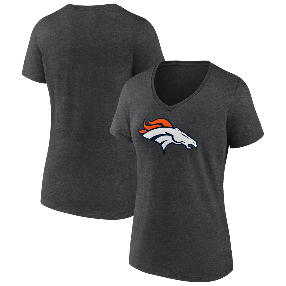 Denver Broncos Women's Primary Team Logo V-Neck T-Shirt Charcoal - NFL