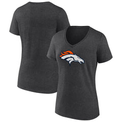 Denver Broncos Women's Primary Team Logo V-Neck T-Shirt Charcoal - NFL