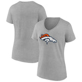 Denver Broncos Women's Primary Team Logo V-Neck T-Shirt Heather Gray - NFL