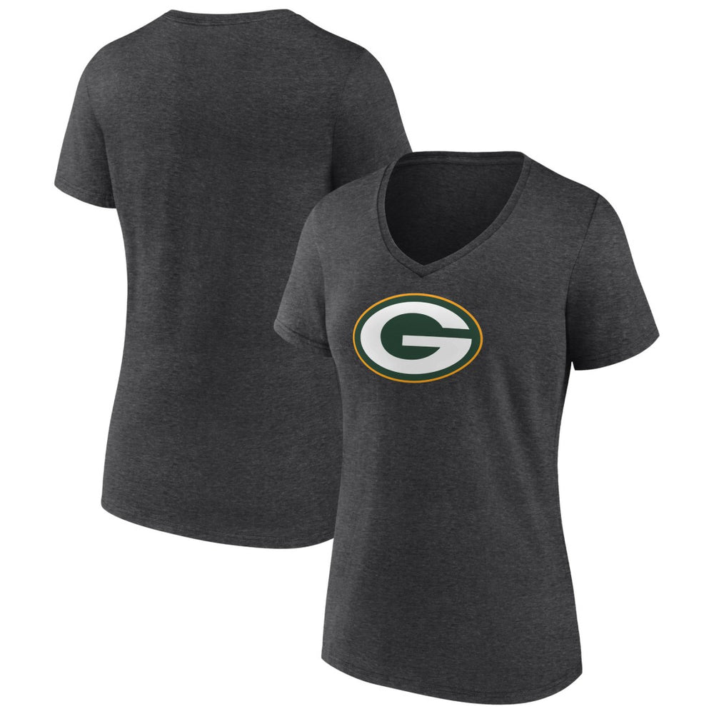 Green Bay Packers Women's Primary Team Logo V-Neck T-Shirt Charcoal - NFL