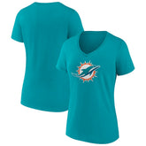 Miami Dolphins Women's Primary Team Logo V-Neck T-Shirt Aqua - NFL