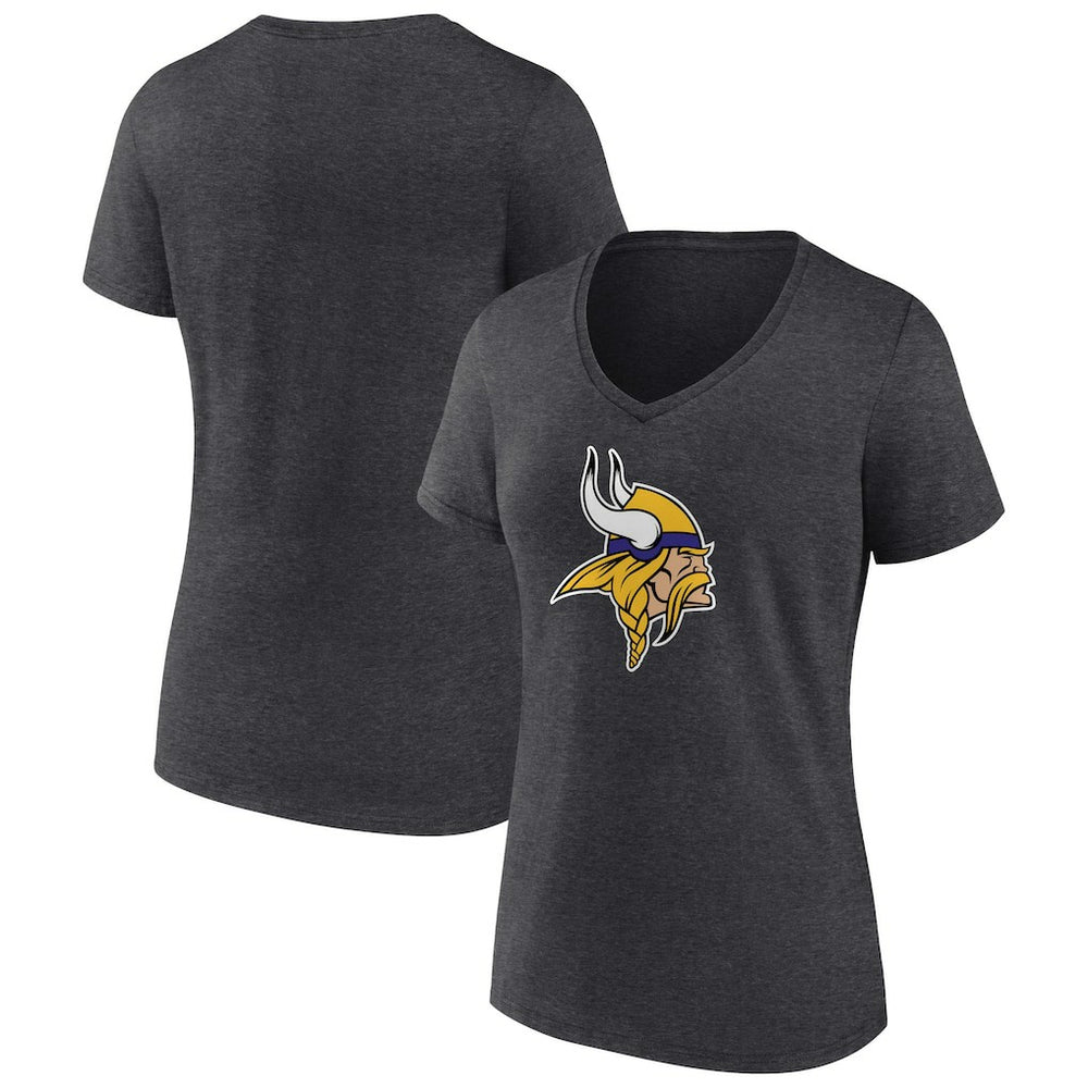 Minnesota Vikings Women's Primary Team Logo V-Neck T-Shirt Charcoal - NFL