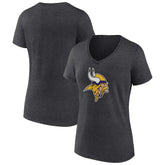 Minnesota Vikings Women's Primary Team Logo V-Neck T-Shirt Charcoal - NFL