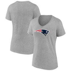 New England Patriots Women's Primary Team Logo V-Neck T-Shirt Heather Gray - NFL