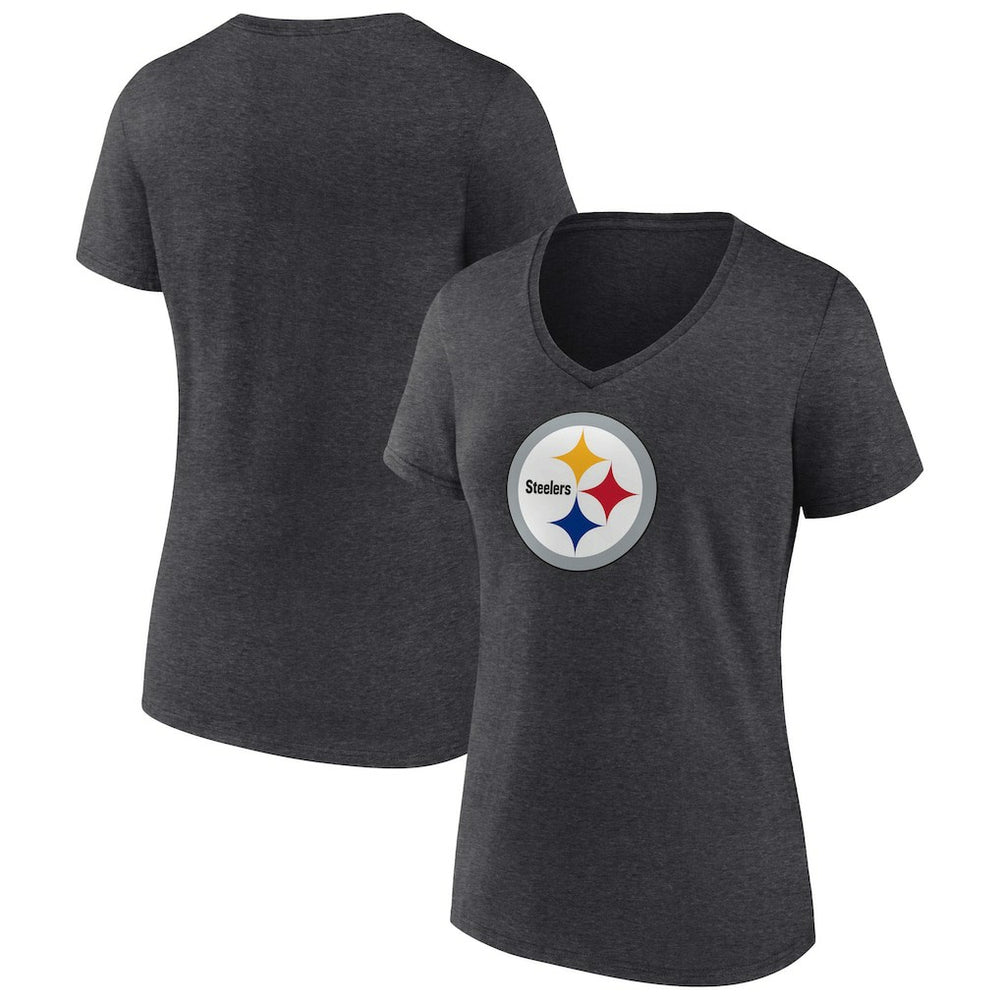 Pittsburgh Steelers Women's Primary Team Logo V-Neck T-Shirt Charcoal - NFL