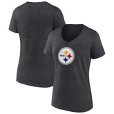 Pittsburgh Steelers Women's Primary Team Logo V-Neck T-Shirt Charcoal - NFL