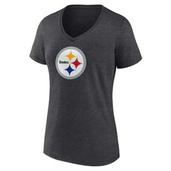 Pittsburgh Steelers Women's Primary Team Logo V-Neck T-Shirt Charcoal - NFL