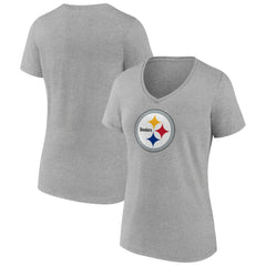 Pittsburgh Steelers Women's Primary Team Logo V-Neck T-Shirt Heather Gray - NFL