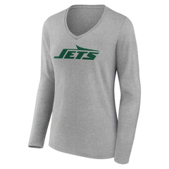 New York Jets Women's Primary Logo Long Sleeve V-Neck T-Shirt Gray - NFL