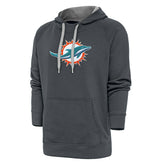 Miami Dolphins Antigua Victory Chenille Pullover Hoodie Charcoal - NFL