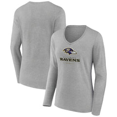 Baltimore Ravens Women's Logo Team Lockup Long Sleeve V-Neck T-Shirt Heather Gray - NFL