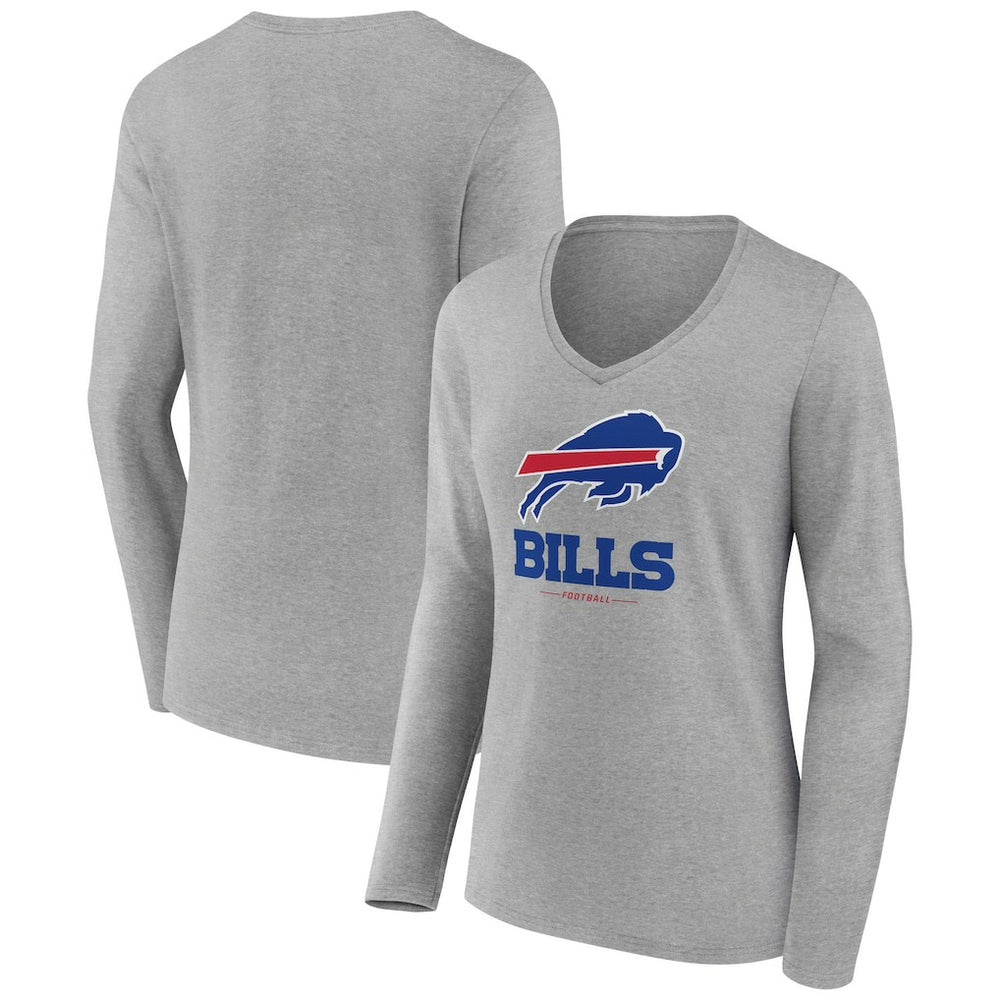 Buffalo Bills Women's Logo Team Lockup Long Sleeve V-Neck T-Shirt Heather Gray - NFL