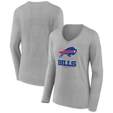 Buffalo Bills Women's Logo Team Lockup Long Sleeve V-Neck T-Shirt Heather Gray - NFL