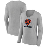 Chicago Bears Women's Logo Team Lockup Long Sleeve V-Neck T-Shirt Heather Gray - NFL