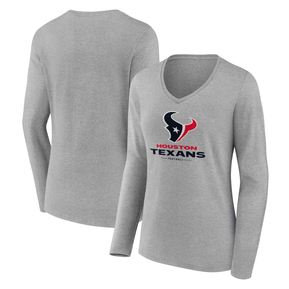 Houston Texans Women's Logo Team Lockup Long Sleeve V-Neck T-Shirt Heather Gray - NFL