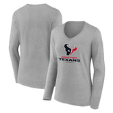 Houston Texans Women's Logo Team Lockup Long Sleeve V-Neck T-Shirt Heather Gray - NFL