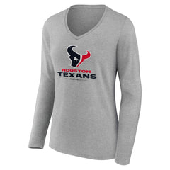 Houston Texans Women's Logo Team Lockup Long Sleeve V-Neck T-Shirt Heather Gray - NFL
