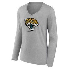 Jacksonville Jaguars Women's Logo Team Lockup Long Sleeve V-Neck T-Shirt Heather Gray - NFL