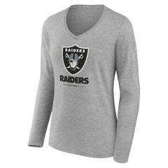 Las Vegas Raiders Women's Logo Team Lockup Long Sleeve V-Neck T-Shirt Heather Gray - NFL