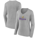 Minnesota Vikings Women's Logo Team Lockup Long Sleeve V-Neck T-Shirt Heather Gray - NFL