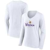 Minnesota Vikings Women's Logo Team Lockup Long Sleeve V-Neck T-Shirt White - NFL