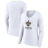 New Orleans Saints Women's Logo Team Lockup Long Sleeve V-Neck T-Shirt White - NFL