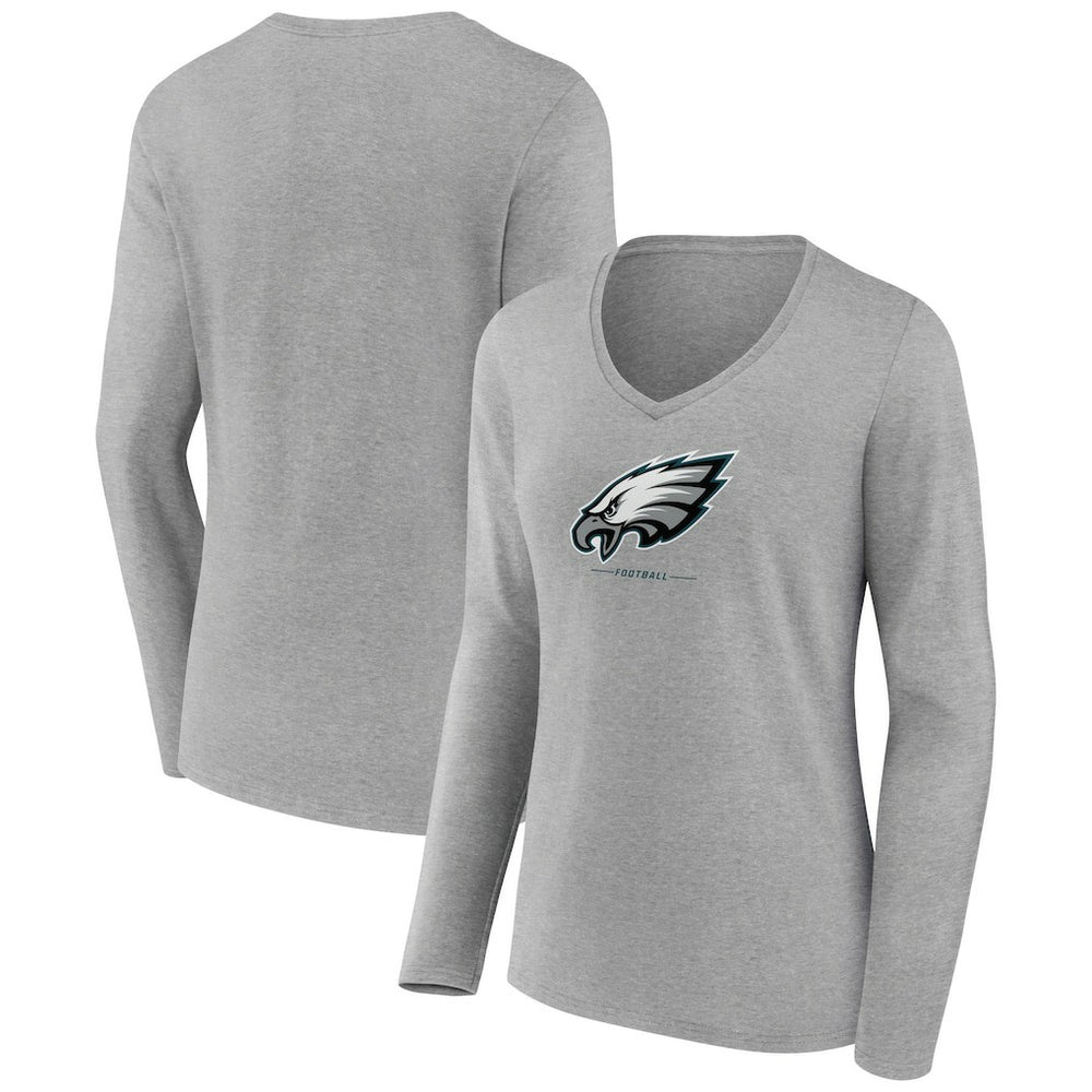 Philadelphia Eagles Women's Logo Team Lockup Long Sleeve V-Neck T-Shirt Heather Gray - NFL