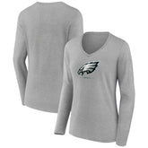 Philadelphia Eagles Women's Logo Team Lockup Long Sleeve V-Neck T-Shirt Heather Gray - NFL