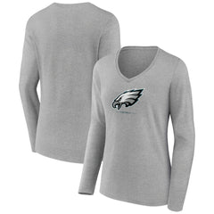 Philadelphia Eagles Women's Logo Team Lockup Long Sleeve V-Neck T-Shirt Heather Gray - NFL