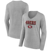 San Francisco 49ers Women's Logo Team Lockup Long Sleeve V-Neck T-Shirt Heather Gray - NFL
