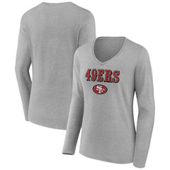 San Francisco 49ers Women's Logo Team Lockup Long Sleeve V-Neck T-Shirt Heather Gray - NFL
