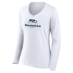 Seattle Seahawks Women's Logo Team Lockup Long Sleeve V-Neck T-Shirt White - NFL