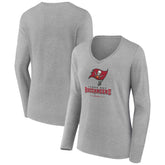 Tampa Bay Buccaneers Women's Logo Team Lockup Long Sleeve V-Neck T-Shirt Heather Gray - NFL