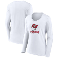 Tampa Bay Buccaneers Women's Logo Team Lockup Long Sleeve V-Neck T-Shirt White - NFL