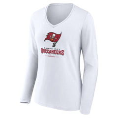 Tampa Bay Buccaneers Women's Logo Team Lockup Long Sleeve V-Neck T-Shirt White - NFL